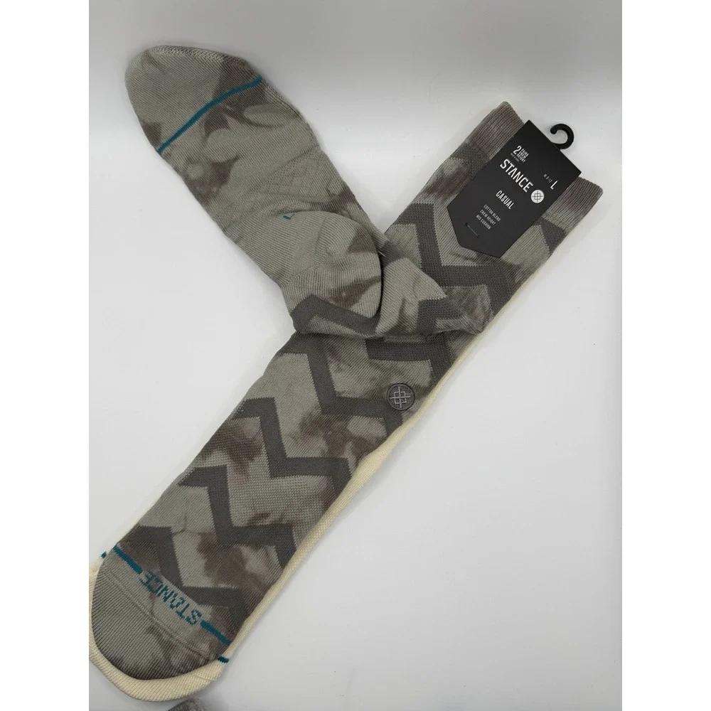 Stance Casual 2 Pack Crew Socks Grey Beige Zig Zag Striped Mens Large NWT